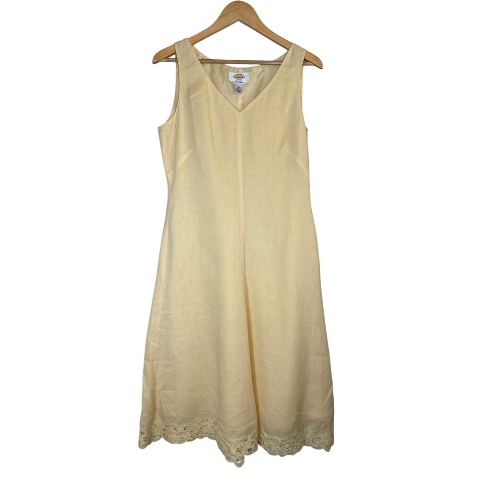 Talbots Irish Linen Butter Yellow Sheath Dress Sleeveless Womens 10 Minimalist